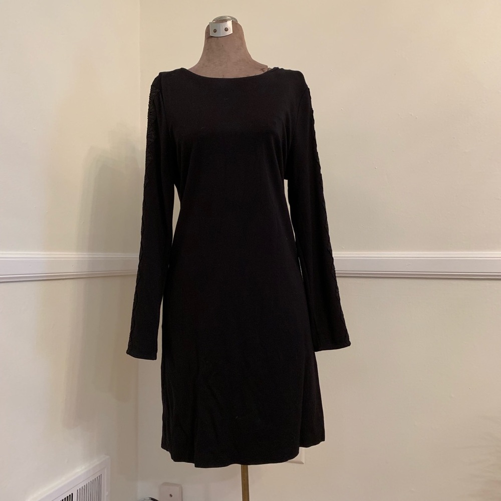 Black knit sheath with lace sleeves Size L